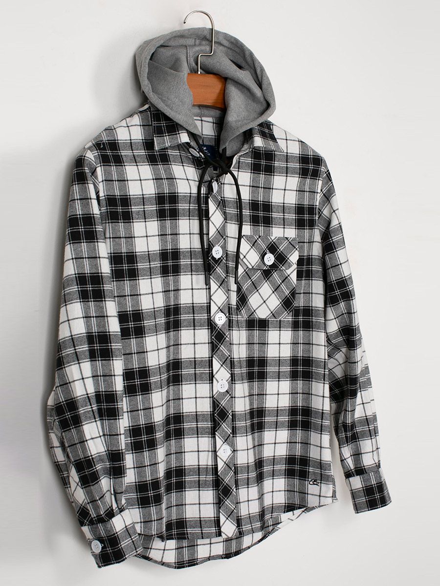 Plaid casual hooded shirt 2025