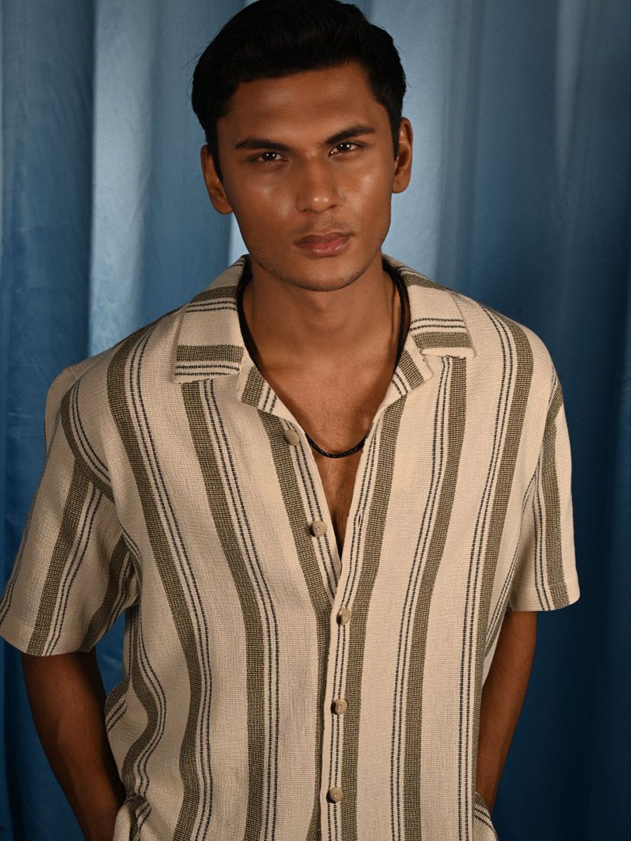 Textured Cuban Half Shirt