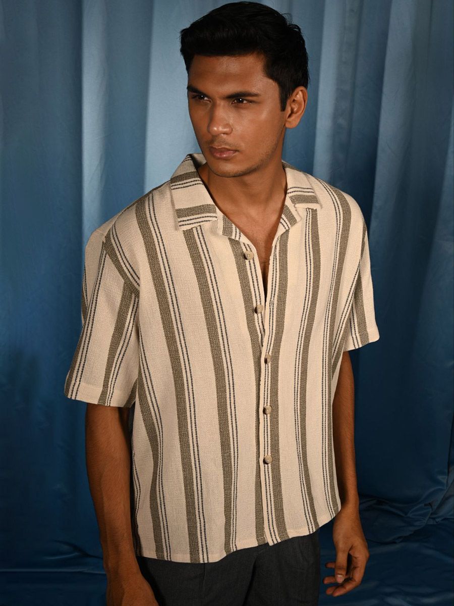 Textured Cuban Half Shirt