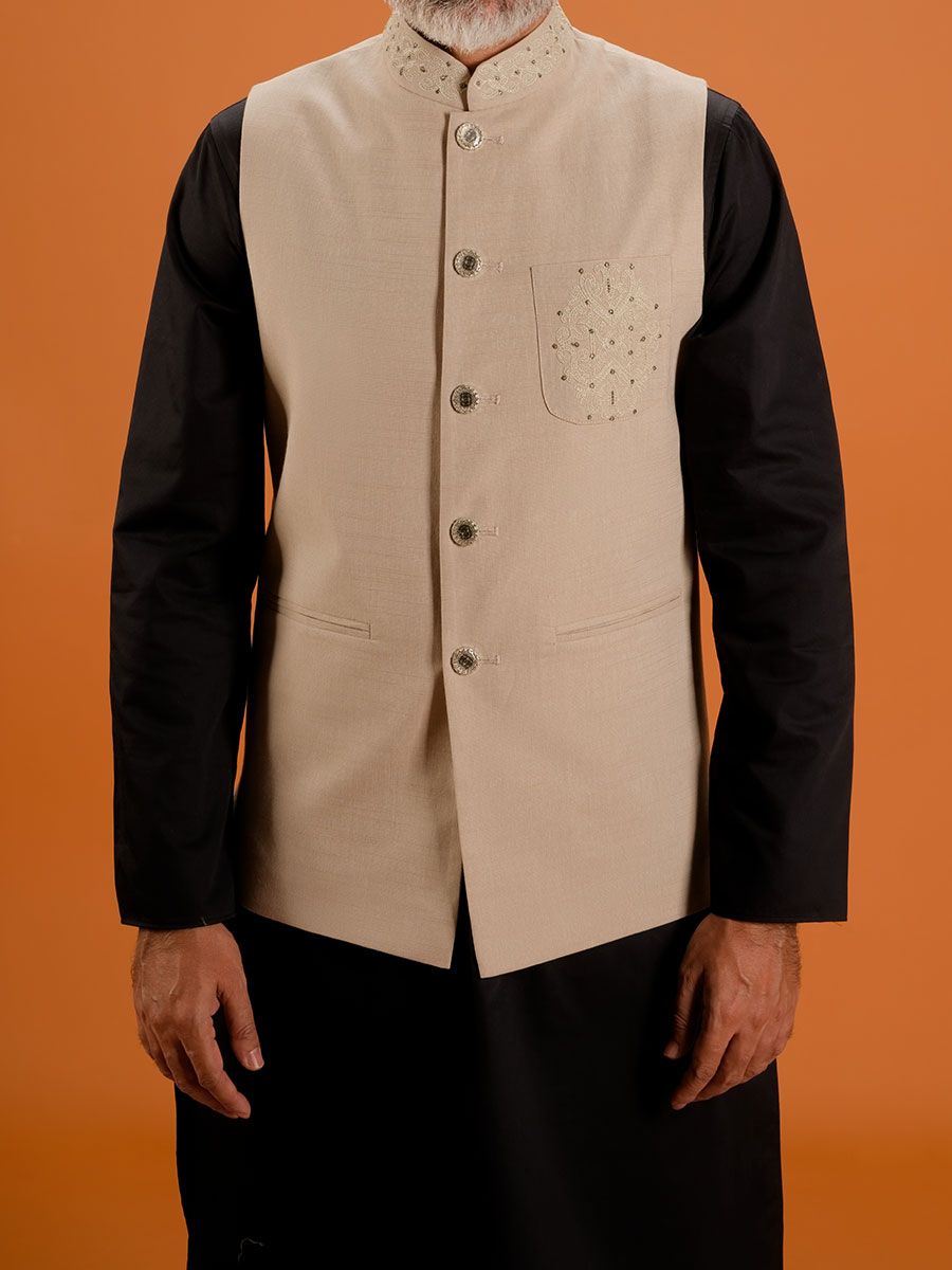 Mandarin Colllar Vest with Embroidery